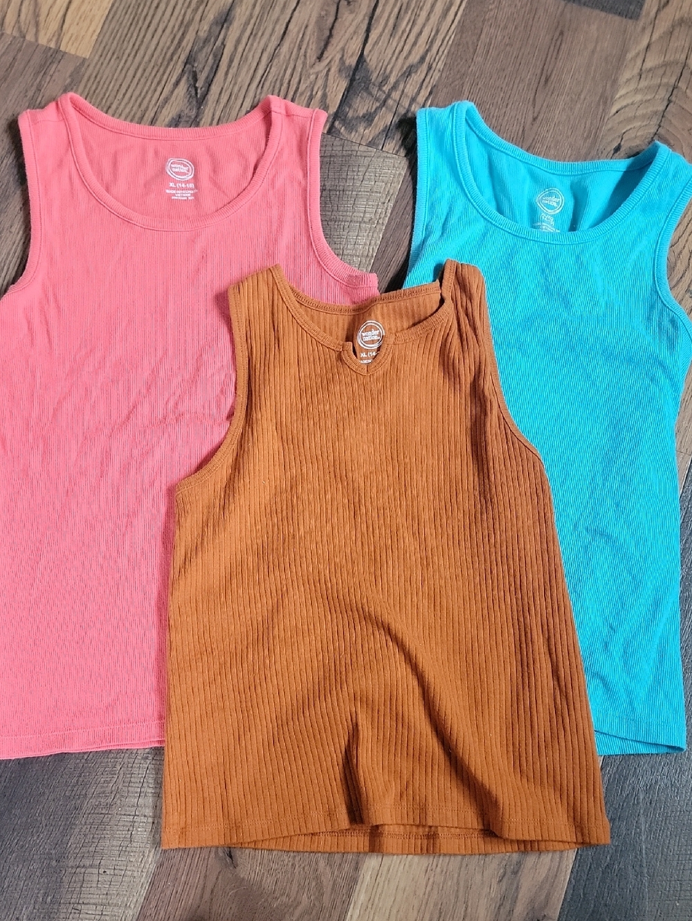 wonder nation Tank Top Trio in Coral, Teal & Rust Brown